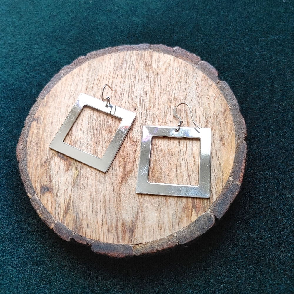 Silver Square Earrings - Picture 3 of 4